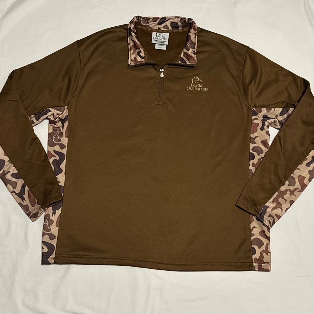 Ducks Unlimited Brown Camouflage Quarter-Zip Size XL